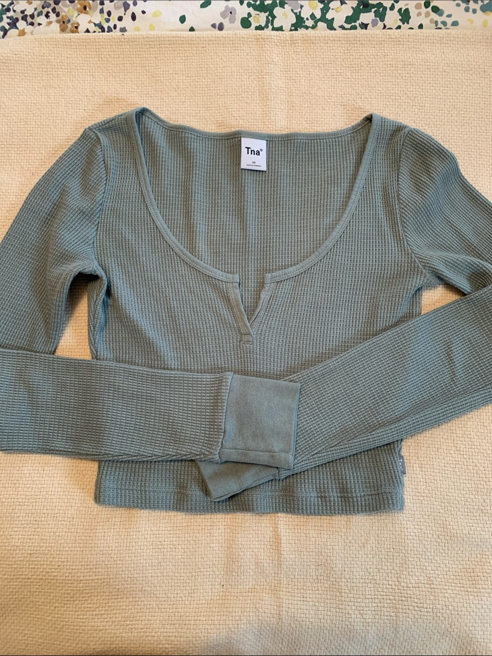 TNA Sage Green Ribbed Scoop-Neck Crop Top